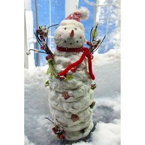 Christmas Snowman Figurine with Berries and Glitter Accents Tabletop Decor